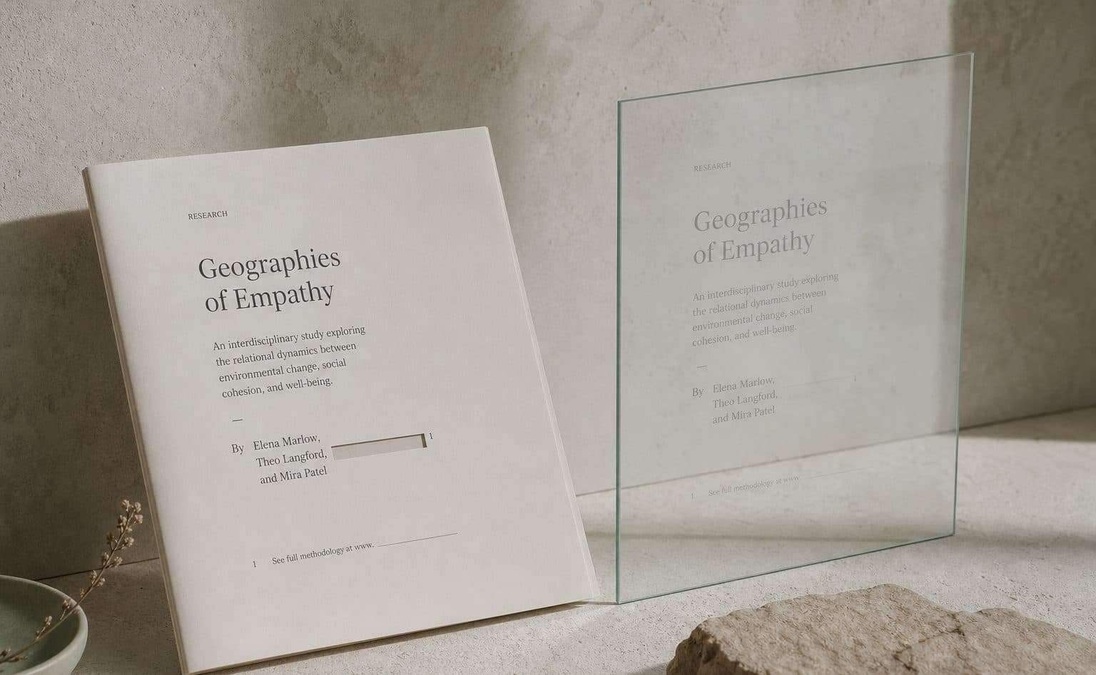 A printed source page with the brand name cut out of the byline, leaving only a footnote — a visual for ghost citations.
