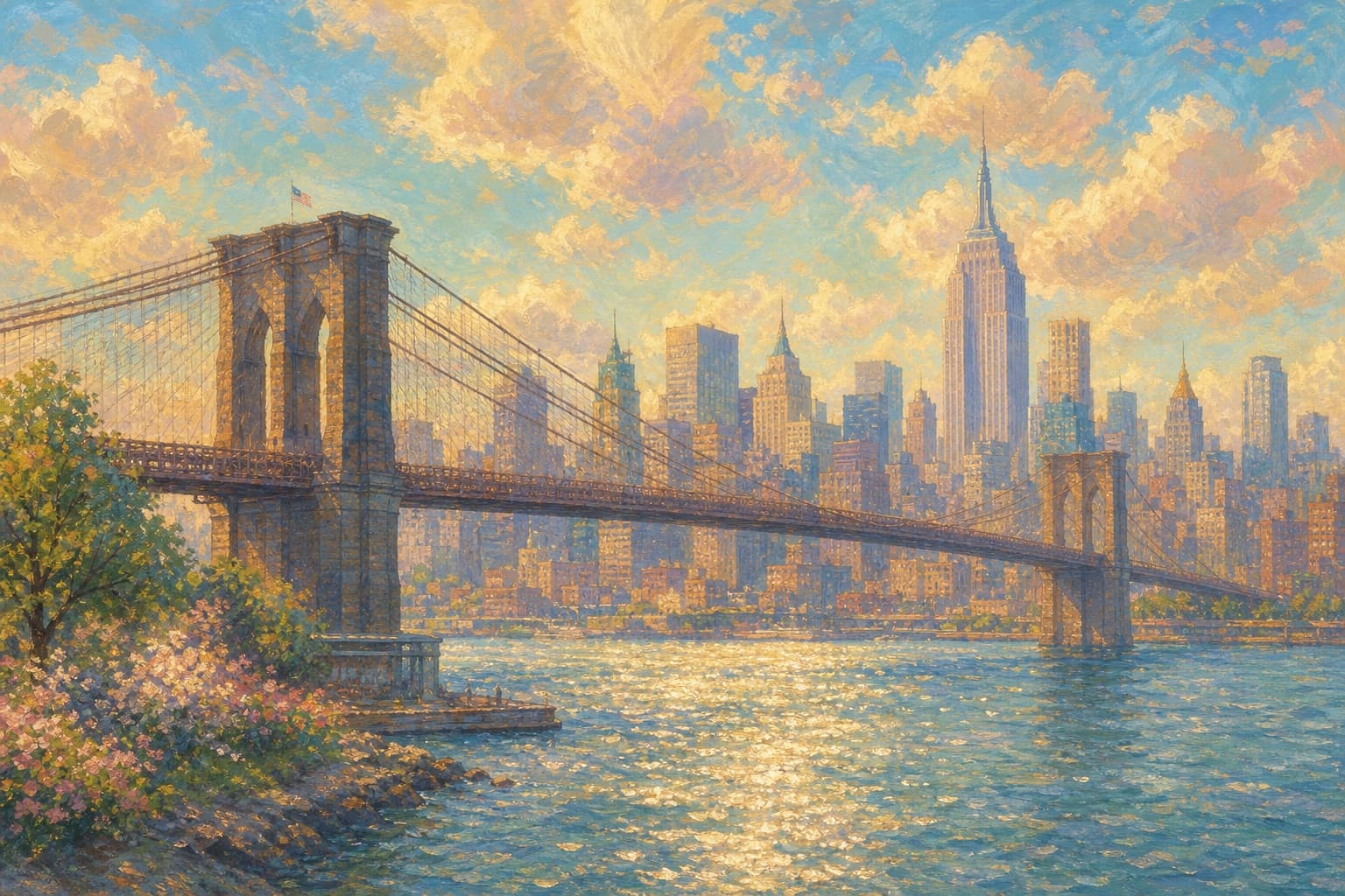 Painted illustration of the New York skyline
