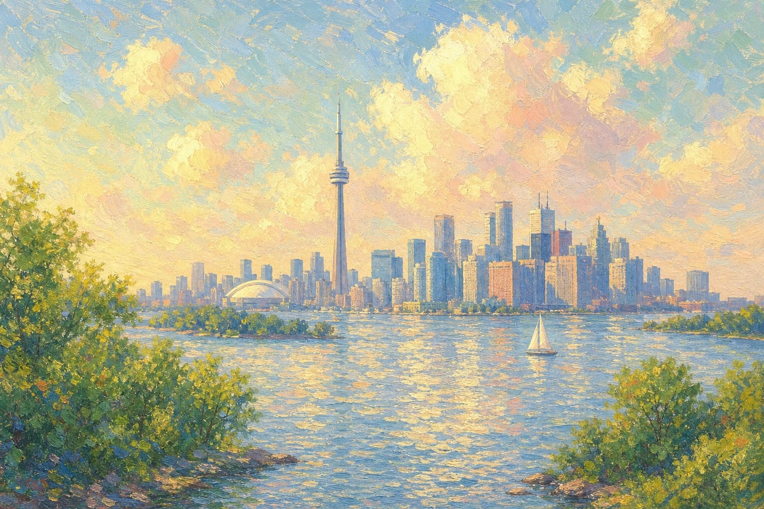 Painted illustration of the Toronto skyline